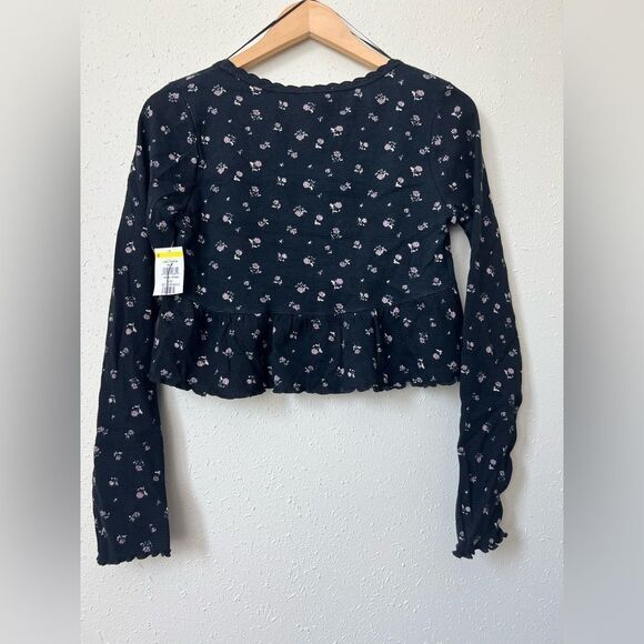 NWOT Kirious Floral Babydoll Top Black Waffle Knit Cropped Fairy Grunge Size S - Picture 3 of 9